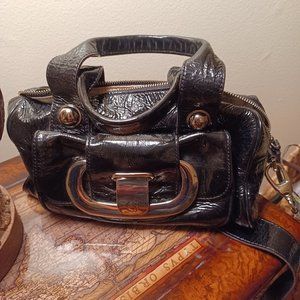 Guess black patent leather small handbag
